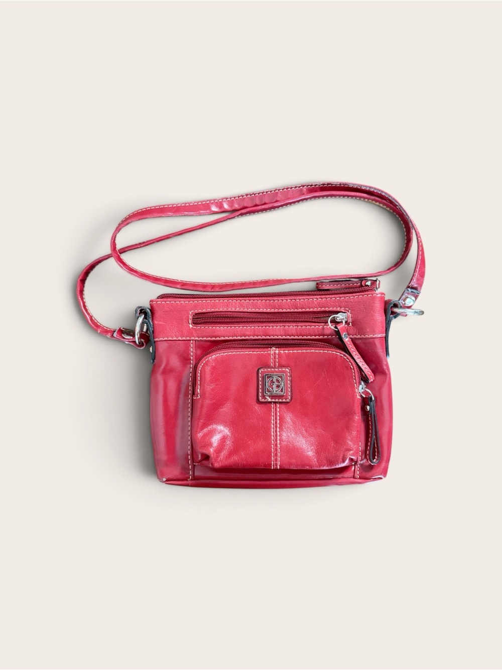 Giani Bernini Red Leather Organizer Crossbody Bag Purse Silver Hardware Y2K